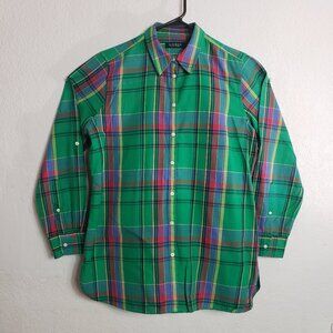 Lauren Ralph Lauren Shirt LARGE Cotton Button Down Plaid Long Sleeve Western